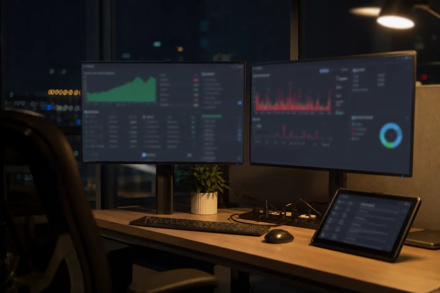 Operations desk with dual monitors