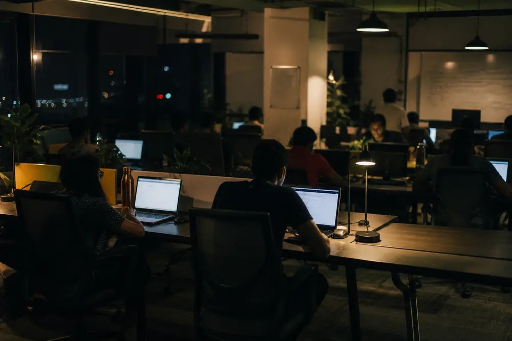 Startup workspace at night